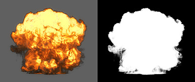 侧视图爆炸与烟雾(包括alpha通道和剪切路径，所以你可以放置自己的背景)