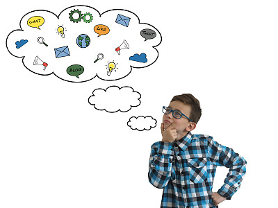 小男孩小男孩想选择想法演讲泡泡社交媒体传播 小男孩小男孩想选择想法演讲泡泡社交媒体传播