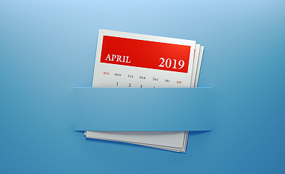 2019年4月日历插入蓝色背景