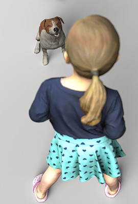 小女孩看着她的oet狗杰克罗素3d插图