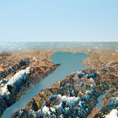 Lago Di Garda 3D渲染地平线Topo视图从2019年2月北部