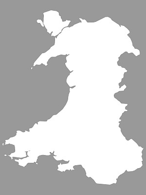 白色地图的威尔士在灰色的背景