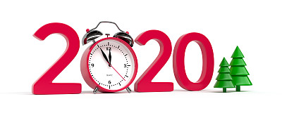 2020 -数字-闹钟-枞树-新年快乐-红色