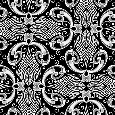 复古部落希腊钥匙蜿蜒装饰.花的设计