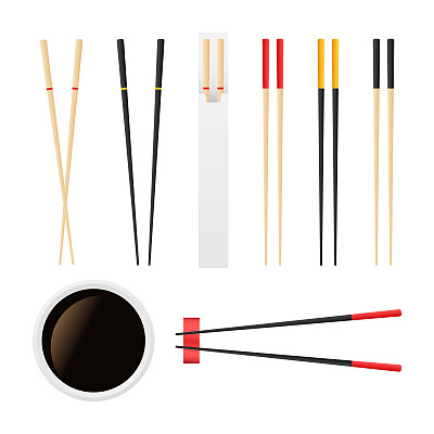 筷子夹寿司卷。概念小吃，寿司，异域营养，寿司餐厅。矢量插图。
