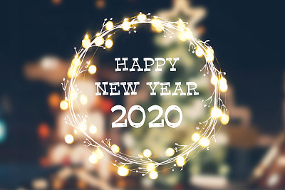 摘要圣诞灯光背景与新年问候2020
