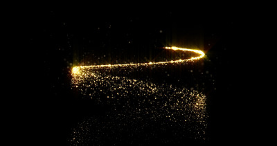 金色闪闪发光的螺旋轨迹与闪闪发光的颗粒，圣诞假期的背景设计。抽象的金色闪闪的螺旋尾巴，魔法闪闪的和发光的闪闪的旋转