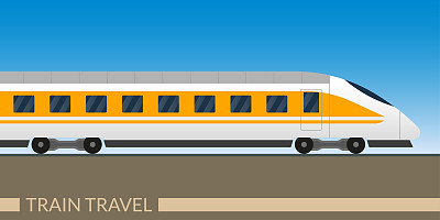 火车。现代客运快车。乘火车旅行。矢量插图。