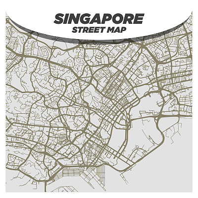 新加坡CBD中心城区创意大胆的黑白城市街道地图