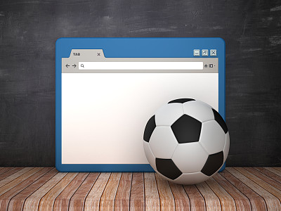 Web浏览器与足球在黑板背景- 3D渲染
