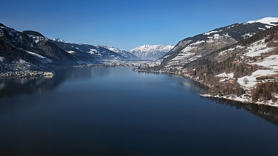 鸟瞰图泽尔湖(泽勒看到)在萨尔茨堡土地，奥地利