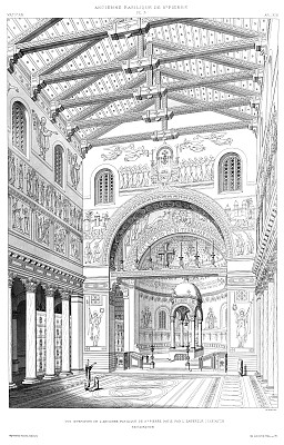 前圣彼得大教堂的内部视图由康斯坦丁皇帝建造，公元326年，由梵蒂冈1882年