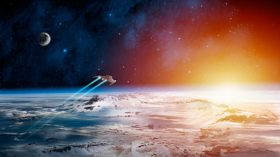 太空,行星,太阳,背景,星云,太空船,地形,蓝色,山,飞