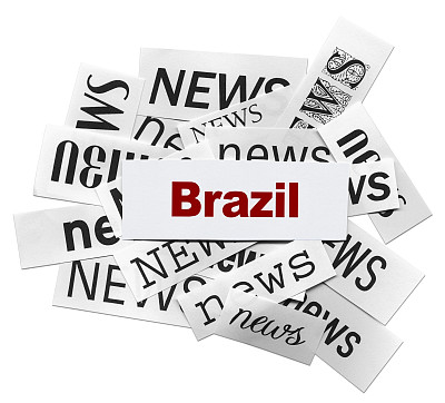 “新闻”一词用不同字体，“巴西”一词用红色字体在中间