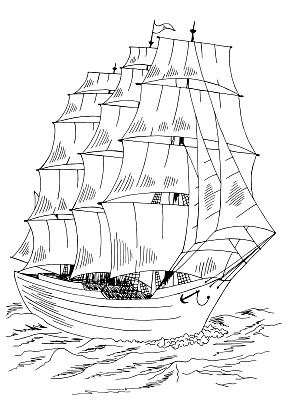 帆船图形黑白色海素描插图向量