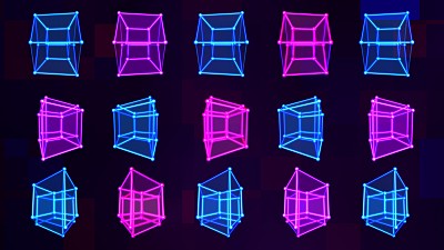 4D超立方体立方体阵列矩阵与迷幻视觉霓虹颜色-抽象背景纹理