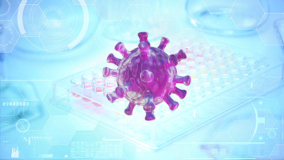covid-19病毒。科学家在实验室用全息图技术分析冠状病毒。