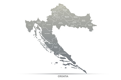 克罗地亚的地图。欧洲克罗地亚的矢量地图