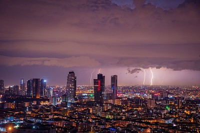 晚上有雷雨袭击城市