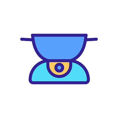 铸铁火锅碗与燃烧器图标矢量轮廓插图