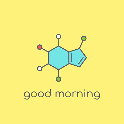 咖啡因分子结构。早上好概念。化学式和课文。