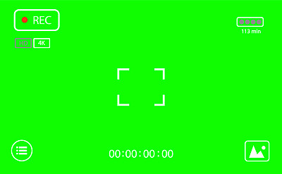 色度键现代数码摄像机对焦屏幕隔离在绿色背景上