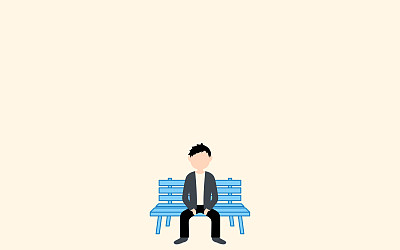 一个男人独自坐在一张双座长椅上的插图