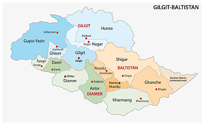 巴基斯坦特别领土吉尔吉特-巴尔蒂斯坦的矢量行政和政治地图