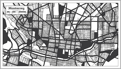 蒙特雷墨西哥城地图在黑白颜色在复古风格。略图。