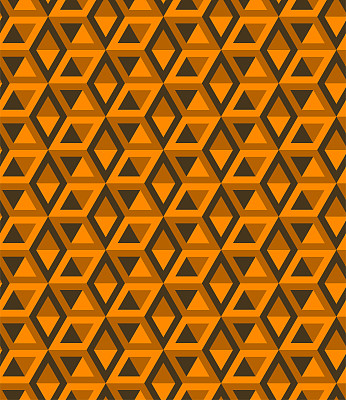 抽象的立方体图案，完全无缝。3d橙色矢量几何壁纸，立方体图案背景。现代平面设计。