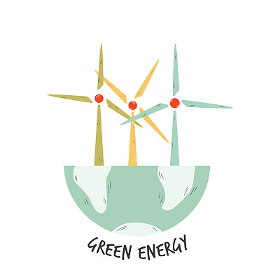 环保海报与风车发电。