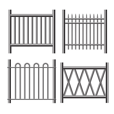 逼真详细的3d闪光金属栏杆栅栏设置。向量