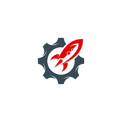 火箭齿轮标志设计概念向量，火箭服务标志