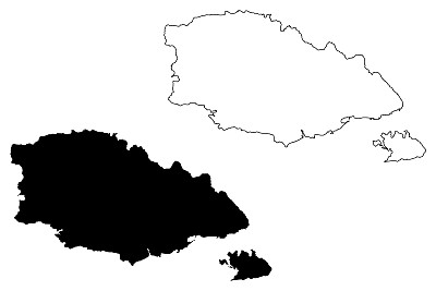 戈佐地区(马耳他共和国、戈佐和科米诺岛、群岛、马耳他地区)地图矢量插图、雷格津·戈瓦德克斯草稿地图
