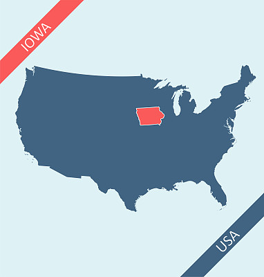 爱荷华州在美国地图上高亮显示