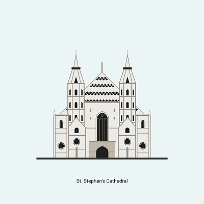 圣斯蒂芬大教堂，奥地利。天主教堂罗马天主教总教区的母教堂位于维也纳中心广场。旅游、度假胜地。矢量平面插图