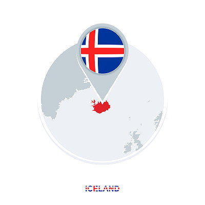 冰岛地图和旗帜，矢量地图图标与突出的冰岛