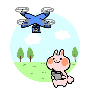 一个可爱的兔子驾驶无人机的插图
