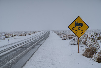 美国死亡谷国家公园路边滑滑警告标志