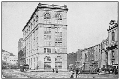 纽约的古董黑白照片:克林顿大厅，阿斯特地方银行