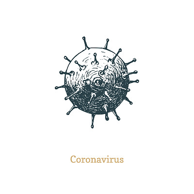 冠状病毒2019-nCoV复古风格绘图。病毒，手绘矢量图。