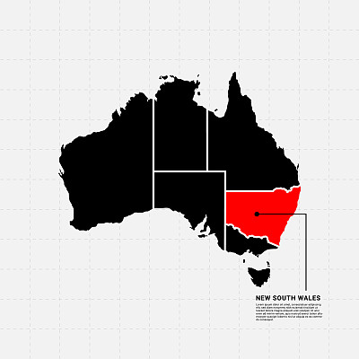 地图新南威尔士州-澳大利亚矢量设计模板。