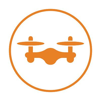 空中无人机，飞行无人机图标。橙色矢量。