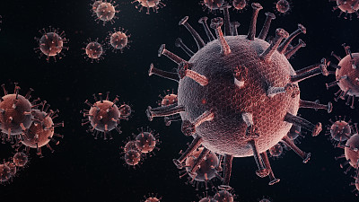 病毒冠状病毒Covid-19拷贝空间红色库存照片