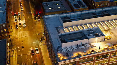 鸟瞰洛杉矶艺术区夜晚的街道 鸟瞰洛杉矶艺术区夜晚的街道