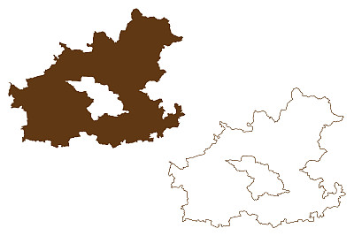 海尔布隆区(联邦德国，乡村区，巴登-符腾堡州)地图矢量图，海尔布隆地图草稿
