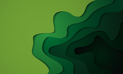 抽象绿色调3D剪纸层背景矢量插图。