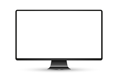 逼真的黑色现代瘦框显示计算机显示器矢量插图。PNG