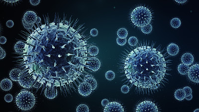 病毒冠状病毒Covid-19拷贝空间蓝绿色库存照片