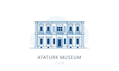 阿塔土尔克博物馆,伊兹密尔。伊兹密尔的著名地标，旅游景点，天际线矢量插图，网页线形图，移动应用程序和测谎仪。